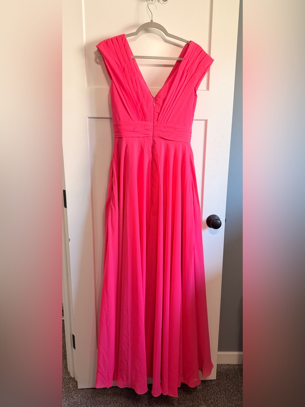 NWT Hot Pink V Neck Chiffon Dress - Picture 3 of 5